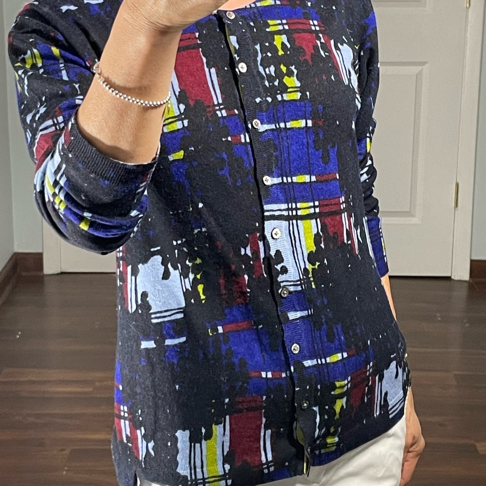 Stefan Green Abstract Print Cashmere Blend Cardigan size 2 - Picture 4 of 11